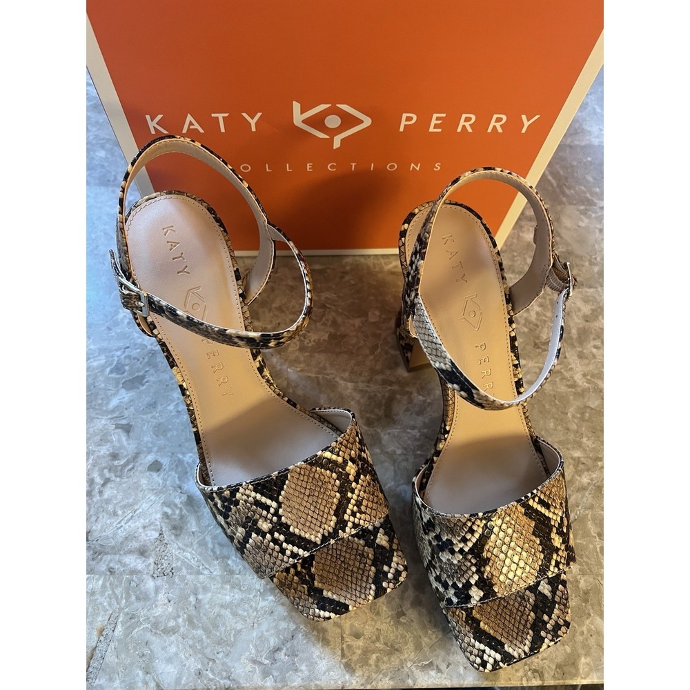Katy Perry‎ NEW Square Open Sandals Shoes Womens Size 7 Animal Snake Print Heels